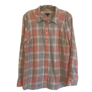 Talbots Plaid Brushed Cotton Button Front Top SZ LARGE